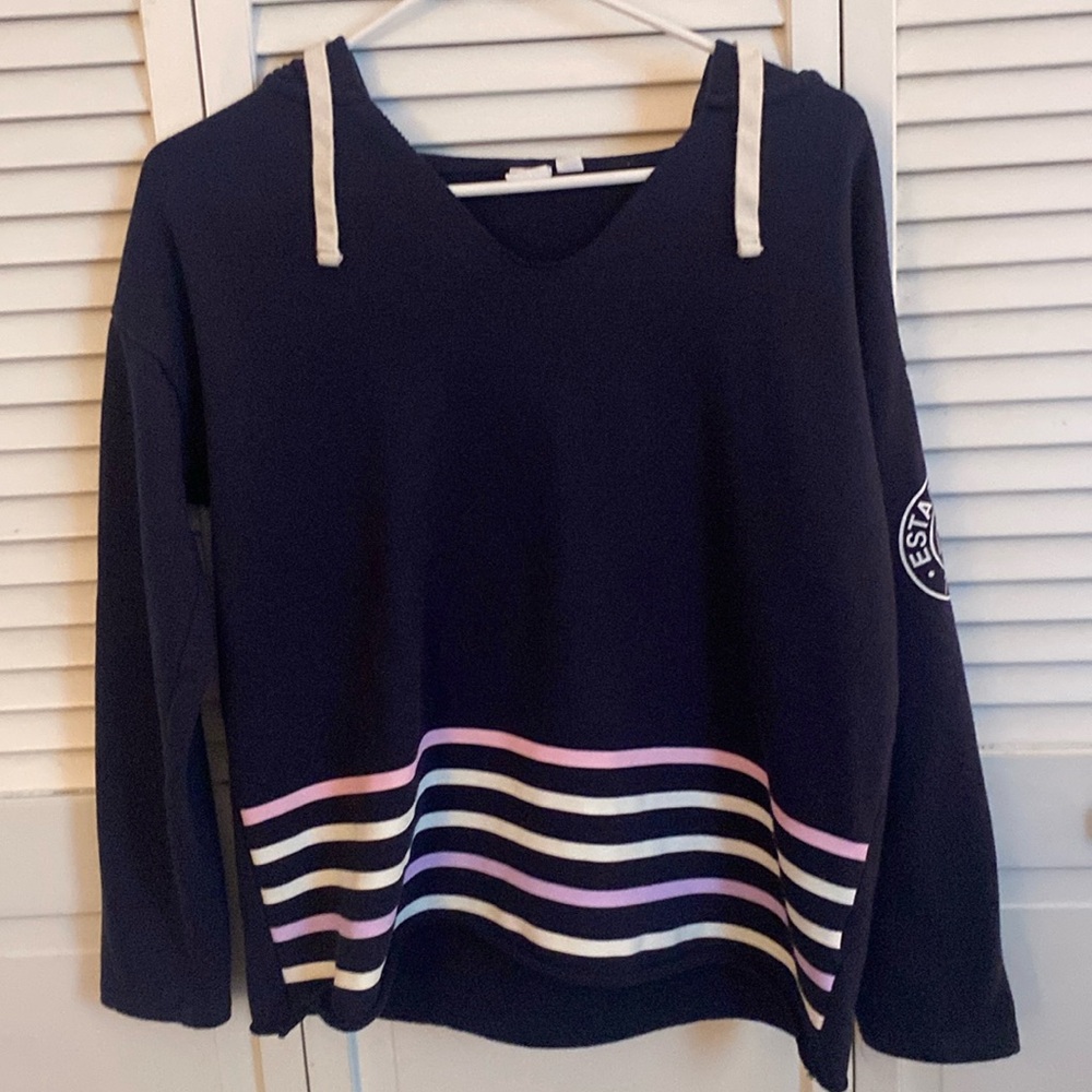 GAP Navy Blue XS Oversized Sweatshirt with White and Pink Detailing